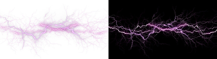 PNG image of&nbsp;Brilliant purple electrical plasma discharge flashes intensely across the dark horizon creating vivid branching strikes on transparent background