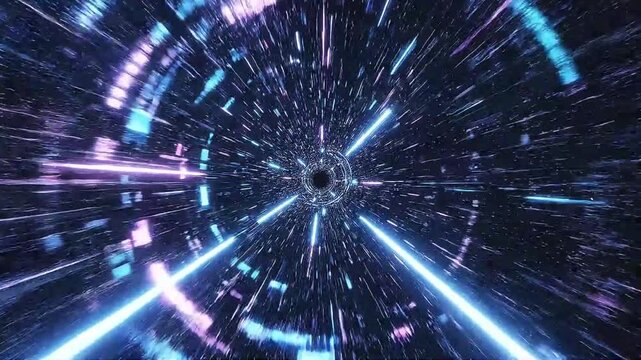 Neon Data Tunnel Hyper-speed Motion Footage 4K