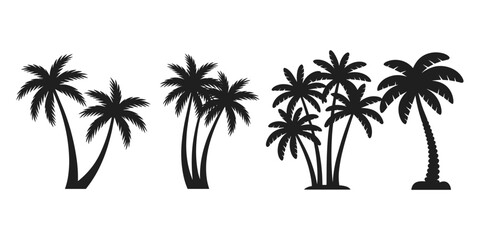 Obraz premium Group of Black Palm Tree Silhouettes on White Background tropical nature