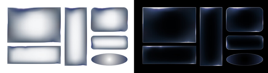 PNG image of Collection of dark glossy abstract rectangular and oval UI elements featuring subtle glowing borders on transparent background © rehena