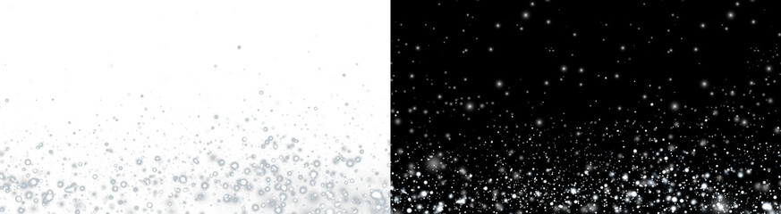 PNG image of Swirling bright white snow particles fall gently down across a vast black winter night sky on transparent background © rehena