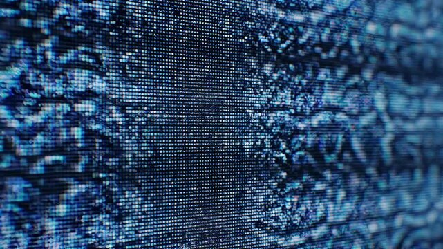 Dark blue abstract digital landscape with binary code pathway.