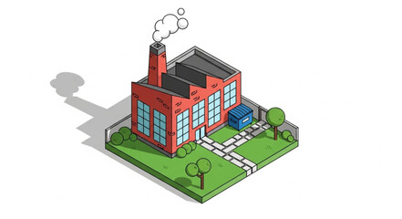 Isometric Factory Building with Chimney.