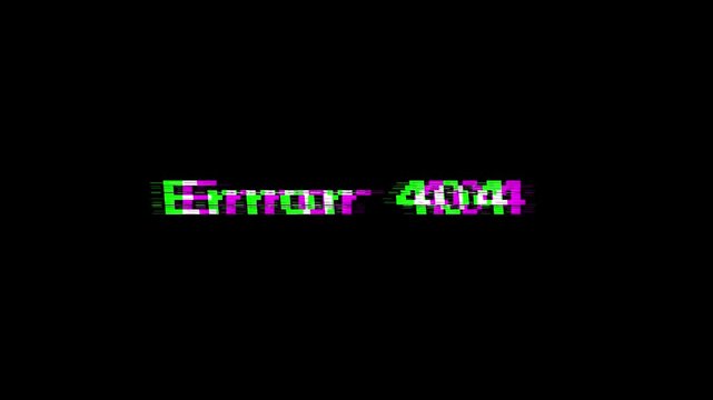 Digital 'Error 404' message with a dynamic glitch effect on a black background, symbolizing a broken link or page not found issue, conveying internet connectivity problems and navigation errors