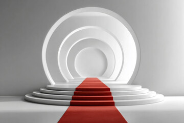 Obraz premium a red carpet entrance onto a white cylindrical podium