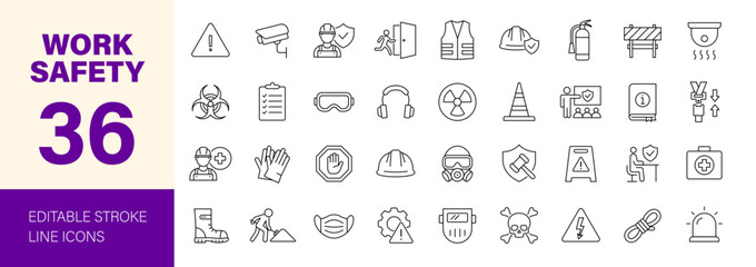 Work safety icon set. Editable line icons. Vector illustration. © Dear Lala