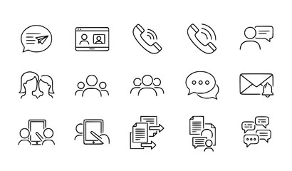 Fototapeta premium Modern editable line communication icons for messaging, collaboration, and information sharing