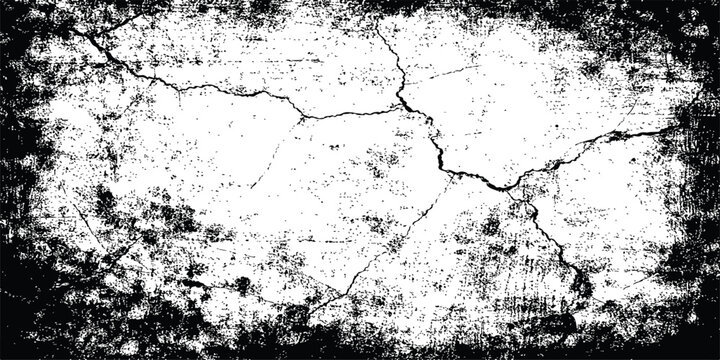 An antique black concrete wall surface featuring a cracked stone texture and rough paint splatters creates an aged grunge background with an ink border design