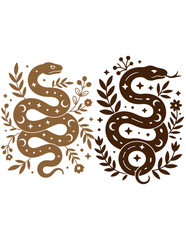 snakes with floral designs and stars in a pattern