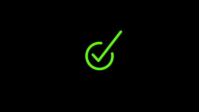 A vibrant green checkmark enclosed within a circular shape is prominently displayed against a stark black background signifying completion high quality professional