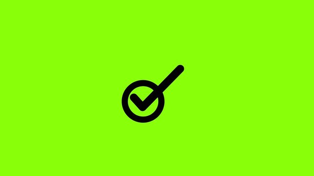 A vibrant lime green background prominently displays a bold black checkmark enclosed within a circular frame signifying completion high quality professional detailed