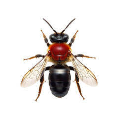 Fototapeta premium Close-Up Macro View of a Red and Black Bumblebee with Translucent Wings isolated on a transparent background