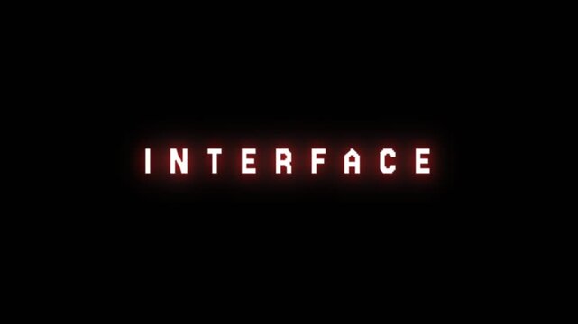 Red glowing INTERFACE text animation on dark background, perfect for technology branding, UI design videos, and modern digital presentations.