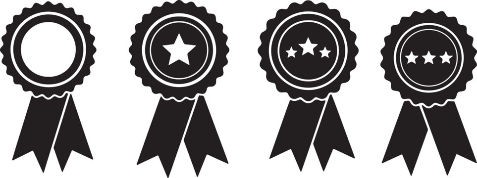 Four black silhouette ribbons with increasing stars from zero to three also transparent background rosette