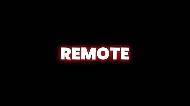 Clean and modern remote text animation featuring bold white letters with soft red glow on dark background, perfect for technology, online work, and digital communication themes.