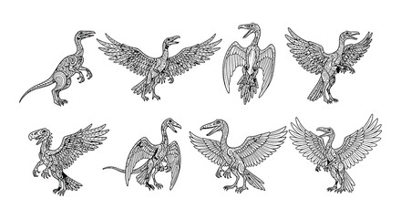 A series of black silhouettes depicting various dinosaur poses and actions © Nayem