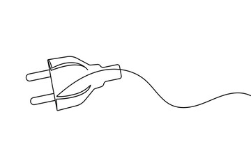 Obraz premium Electric plug continuous one line art outline vector icon