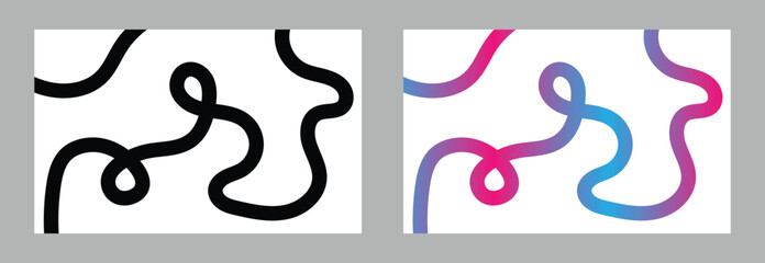 Obraz premium Abstract Squiggly Gradient Line Background with Vibrant Pink to Blue Flowing Curves, Modern Minimal Wavy Shape Element for Posters, Tech Art, Digital Design and Contemporary Creative Layout
