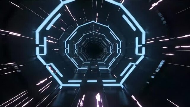 Neon Data Tunnel Hyper-speed Motion Footage 4K