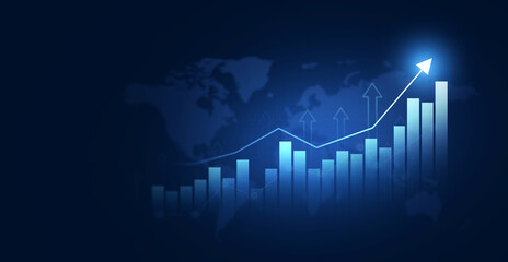 Business financial chart with moving up arrow graph.Financial data charts with glowing stock market graphs.Stock market investment data and analysis finance graph.	
