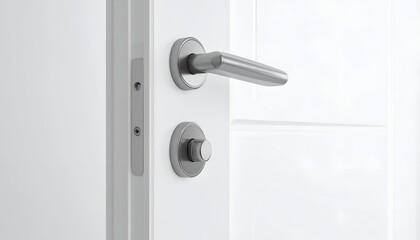 Close-up of a white interior door with a silver handle, lock, and latch