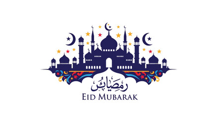 Fototapeta premium Ramadan and eid mubarak celebration with a mosque silhouette