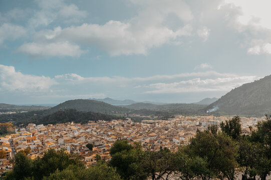 Panoramic town view of Pollen&ccedil;a from Mirador des Calvari, Mallorca