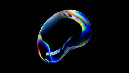 Iridescent Soap Bubble with Vibrant Rainbow Colors on Black Background Abstract Macro Photography