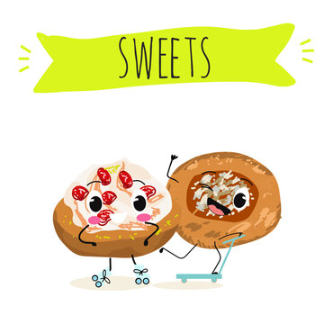 Funny Characters quince dessert, Ayva tatlısı, hand drawn vector illustration.