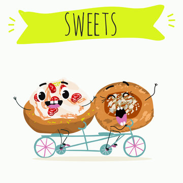 Funny Characters quince dessert, Ayva tatlısı, hand drawn vector illustration.
