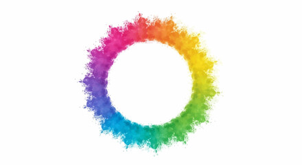 Colorful illustration of a rainbow powder design on a white background, celebrating Holi Day with a vibrant circular frame and abstract layout.