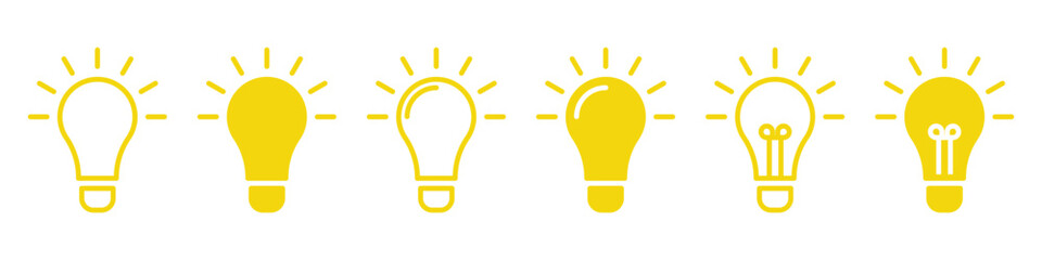 Lamp line and solid icon set. Idea lamp icon collection. Yellow light bulb icons set with various linear and solid styles representing idea creativity and innovation concept. © Shekhar438