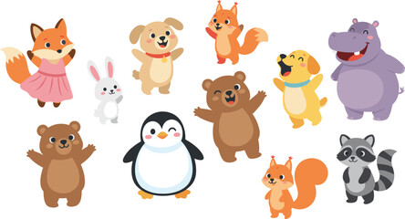 Fototapeta premium Cute Cartoon Forest and Zoo Animals Character Collection