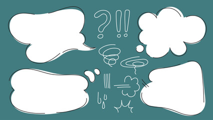 Hand drawn cartoon speech bubbles set in a cloud style for communication and design concepts