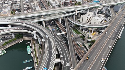 Obraz premium Aerial view of Minato Junction highway interchange in Osaka, Japan 