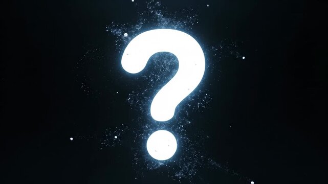 Question mark sign animation of glowing white 3D symbol