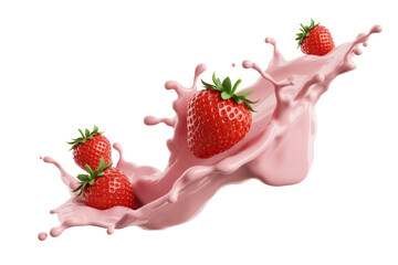 Dynamic Strawberry Splash in Pink Yogurt Liquid - Fresh Fruit Beverage for a Healthy and Delicious Treat