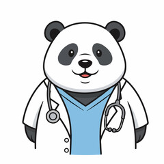 Obraz premium Panda doctor character wearing a white lab coat and stethoscope portrays professional and friendly medical consultation services in an endearing.