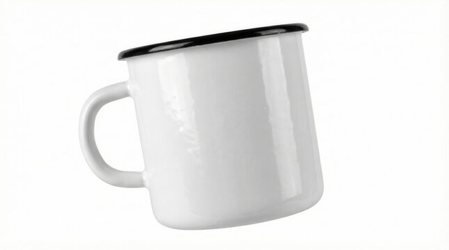Blank white vintage enamel camp mug mockup isolated on white