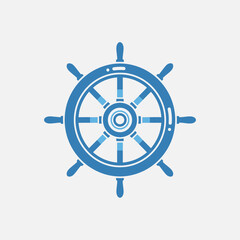 Obraz premium Blue ship steering wheel, helm, nautical symbol, marine navigation icon, maritime control element