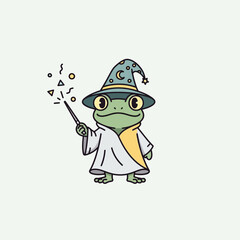 Obraz premium Cute Frog Wizard Casting Magic Spell with Wand and Hat