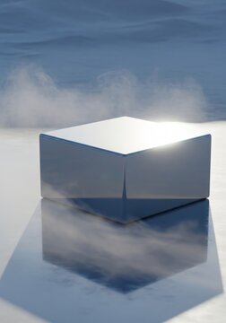 Single Reflective Cube on a Textured Silver Surface with Soft