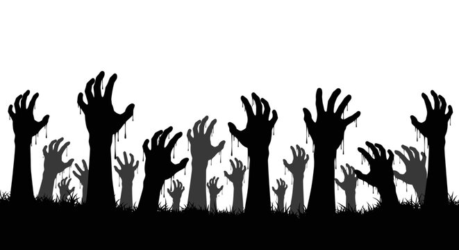Silhouette of Many Zombie Hands Reaching Out of the Ground with Dripping Effect