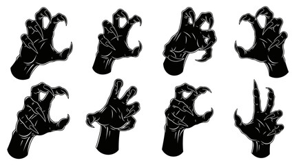 Obraz premium Collection of Black Monster Claws and Hand Gestures, Scary and Menacing