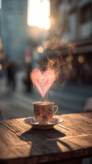 Heart Shaped Steam Above Coffee Cup On Street
