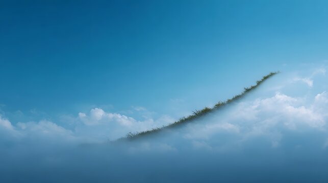 A green misty ridge ascends towards a clear blue sky suggesting growth and aspi n