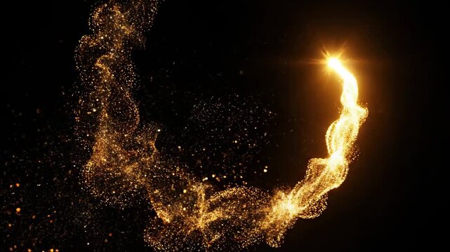 Powerful golden particles flow and sparkle, creating a glowing Christian cross symbol perfect for church services and spiritual presentations.