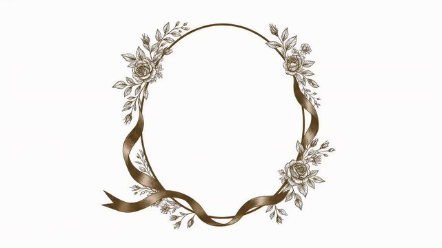 Elegant Bronze Oval Frame with Floral Accents and Ribbon on White Background Perfect for