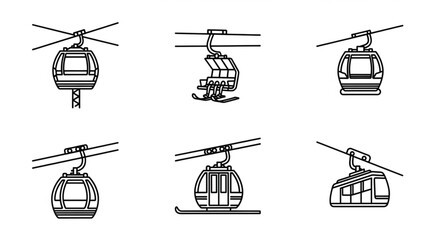 Various cable car illustrations showcasing different designs and perspectives for transportation. © Dolar