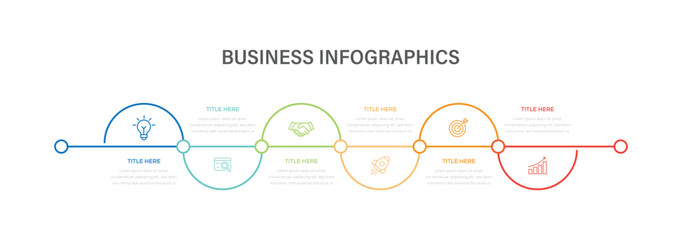 Modern Infographic template design with icons and 6 options or steps. Can be used for process, presentation, diagram, workflow layout, info graph, web design. Vector illustration.